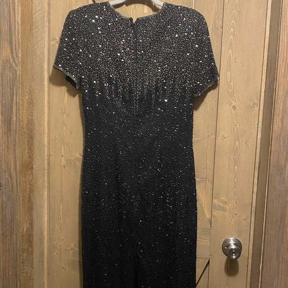 Stenay Formal Maxi Silk Gown Black Sequin Beaded Short Sleeve Sz 10 Vintage 80’s - Picture 9 of 16
